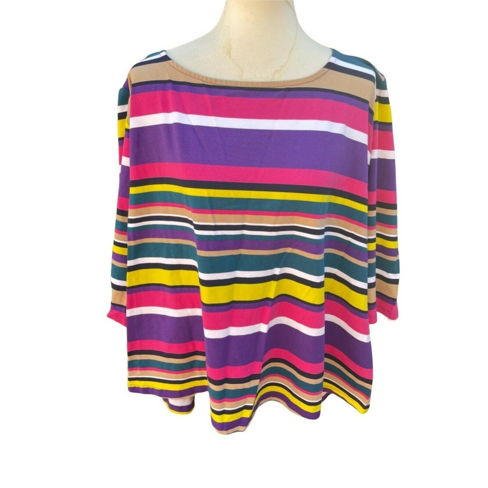 Jessica London Womens Pullover Top Blouse Plus Sz 30 32 Stripes Colorful Stretch